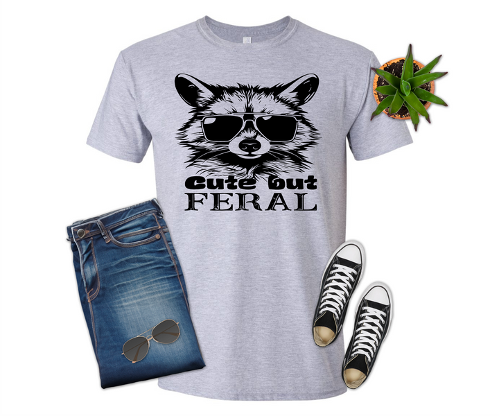 Cute but Feral Raccoon T-shirt (Crew Neck or V-Neck) or Sweatshirt