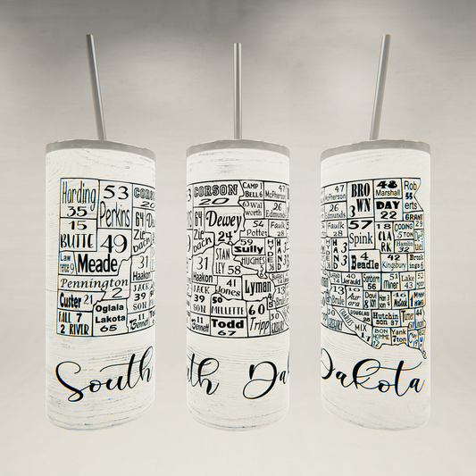 South Dakota License Plate Map- 20 oz Skinny Tumbler