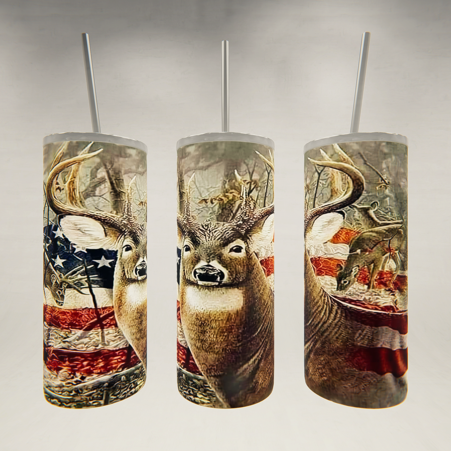 American Flag Deer- 20 oz Skinny Tumbler