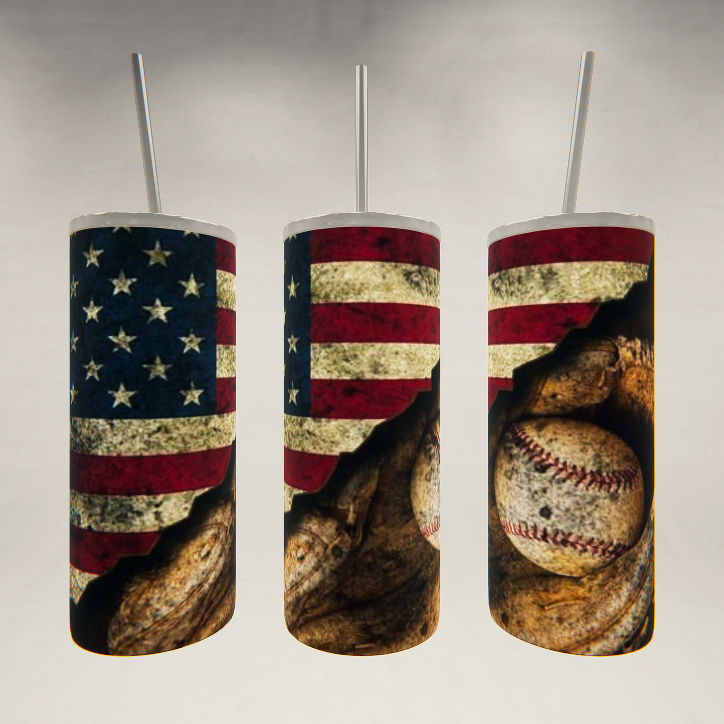 American Flag Baseball Distressed- 20 oz Skinny Tumbler