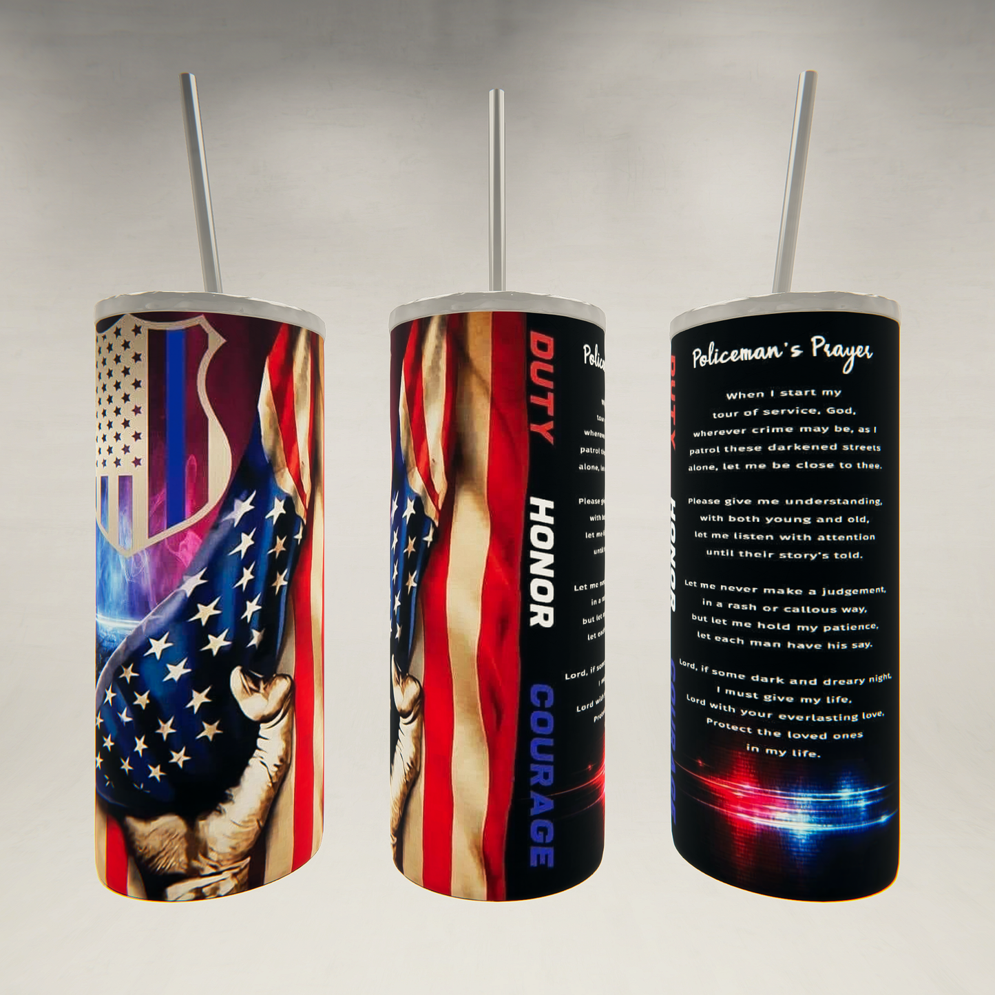 American Flag- Policeman's Prayer- 20 oz Skinny Tumbler