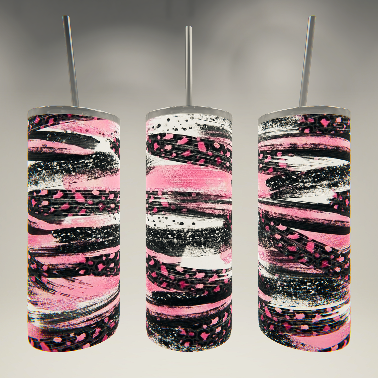 Stripped Black-Pink-White Print- 20 oz Skinny Tumbler