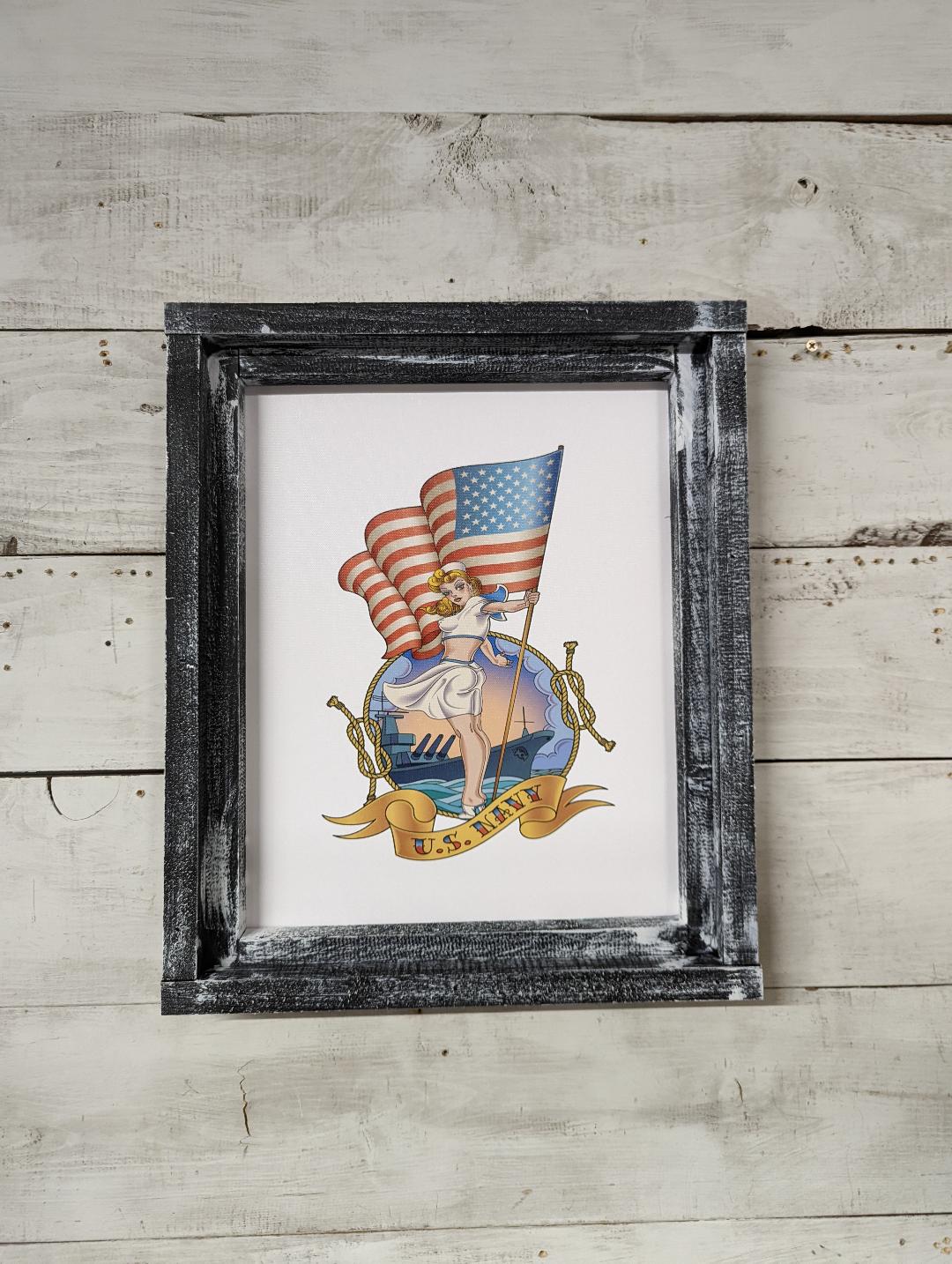 Pinup Girl Navy Flag Canvas Print