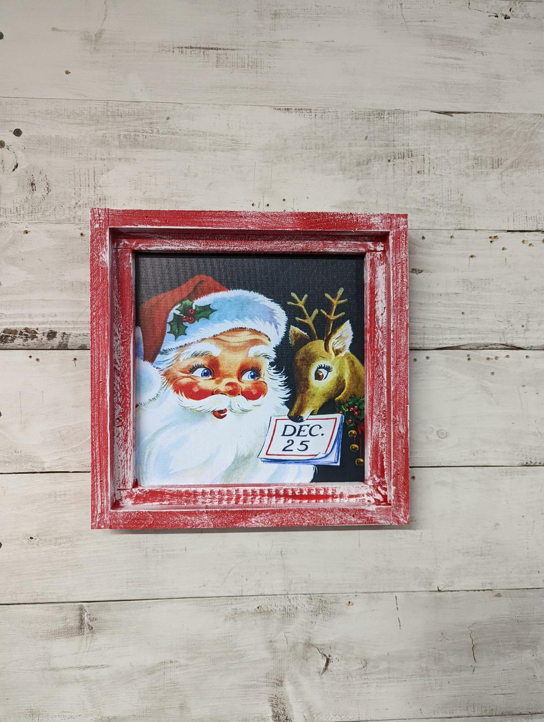 Vintage Santa and Reindeer Canvas Print