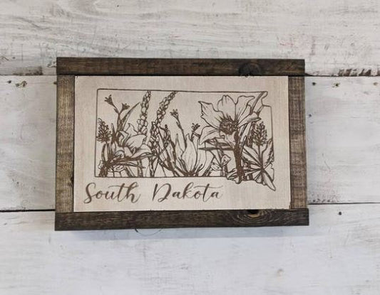 South Dakota Floral Map Wood Sign