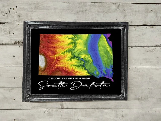 South Dakota Elevation Map Printed Canvas