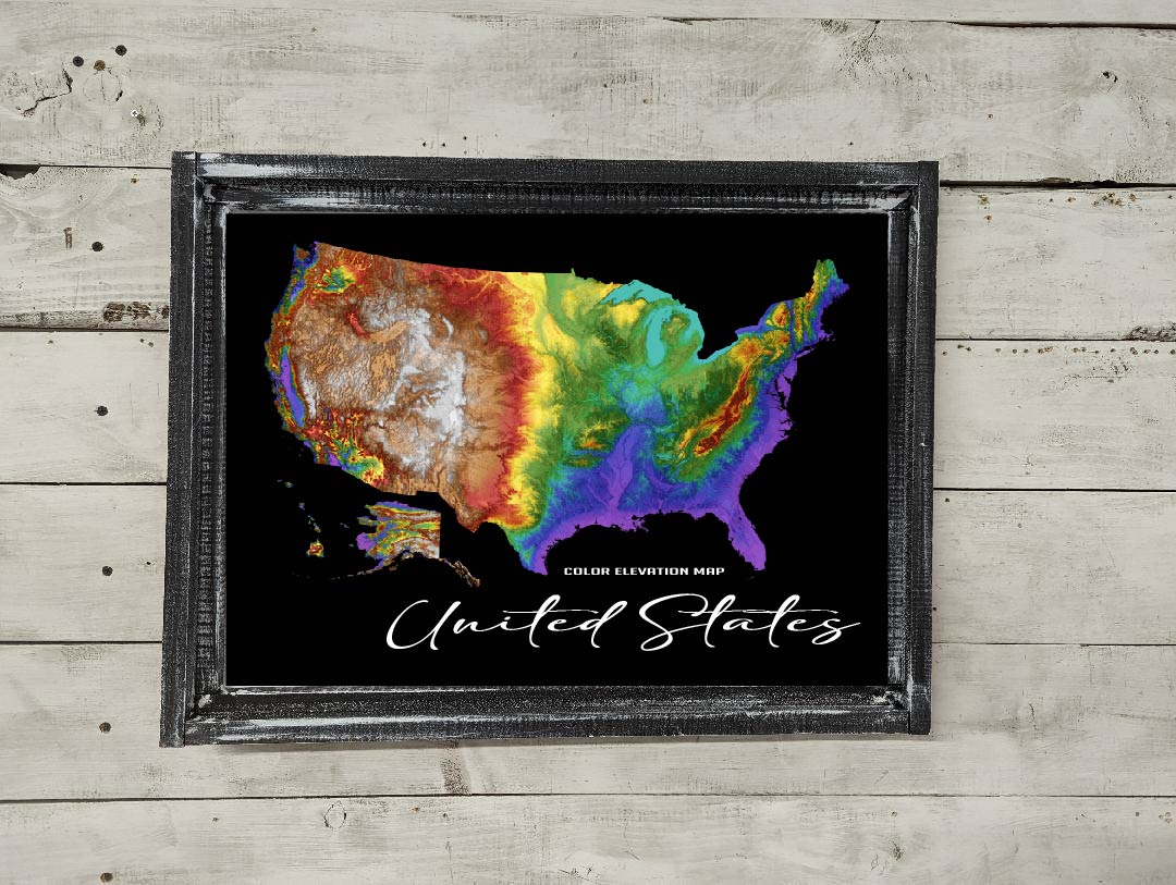 United States Elevation Map Printed Canvas