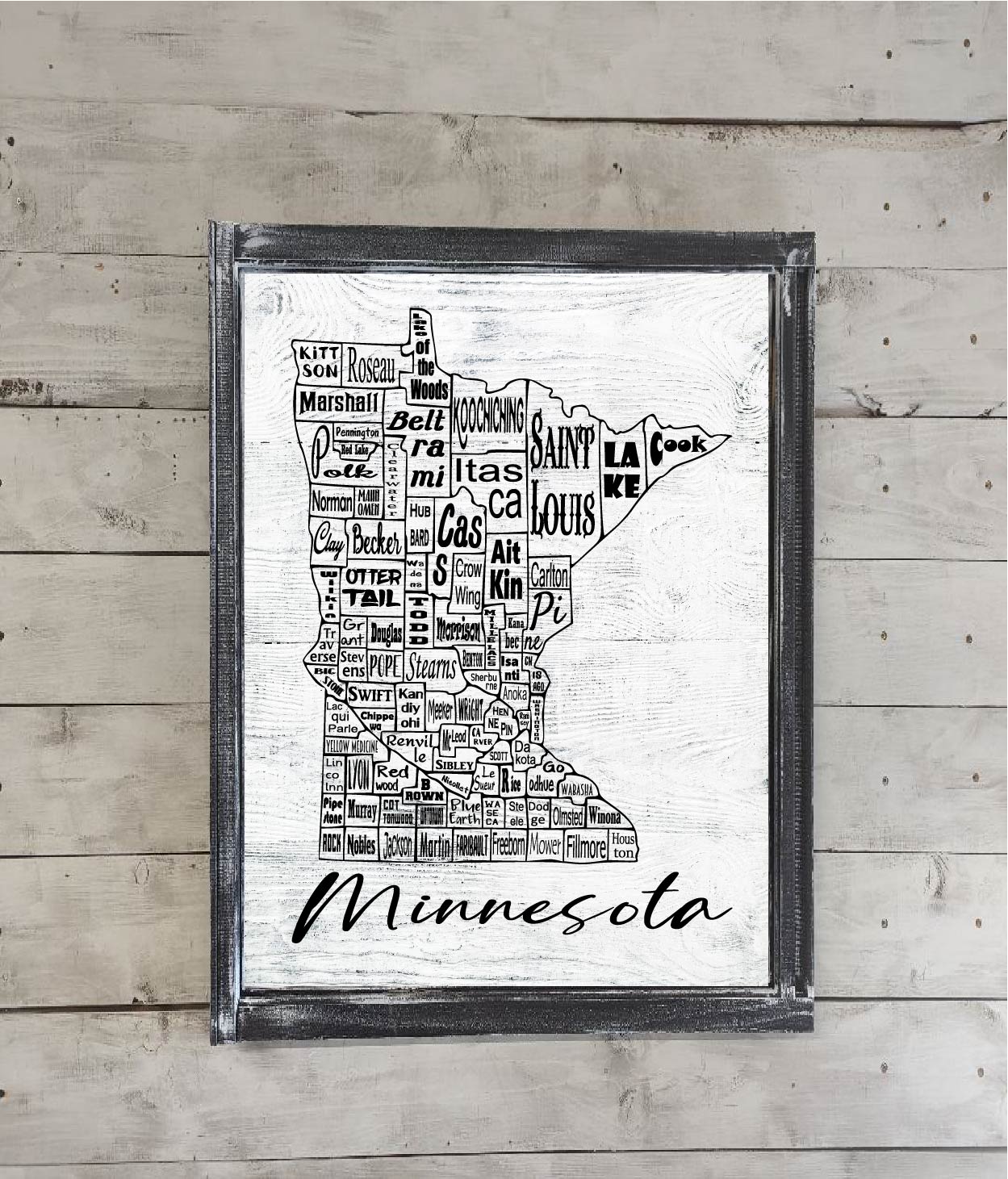 Minnesota County Map Printed Canvas