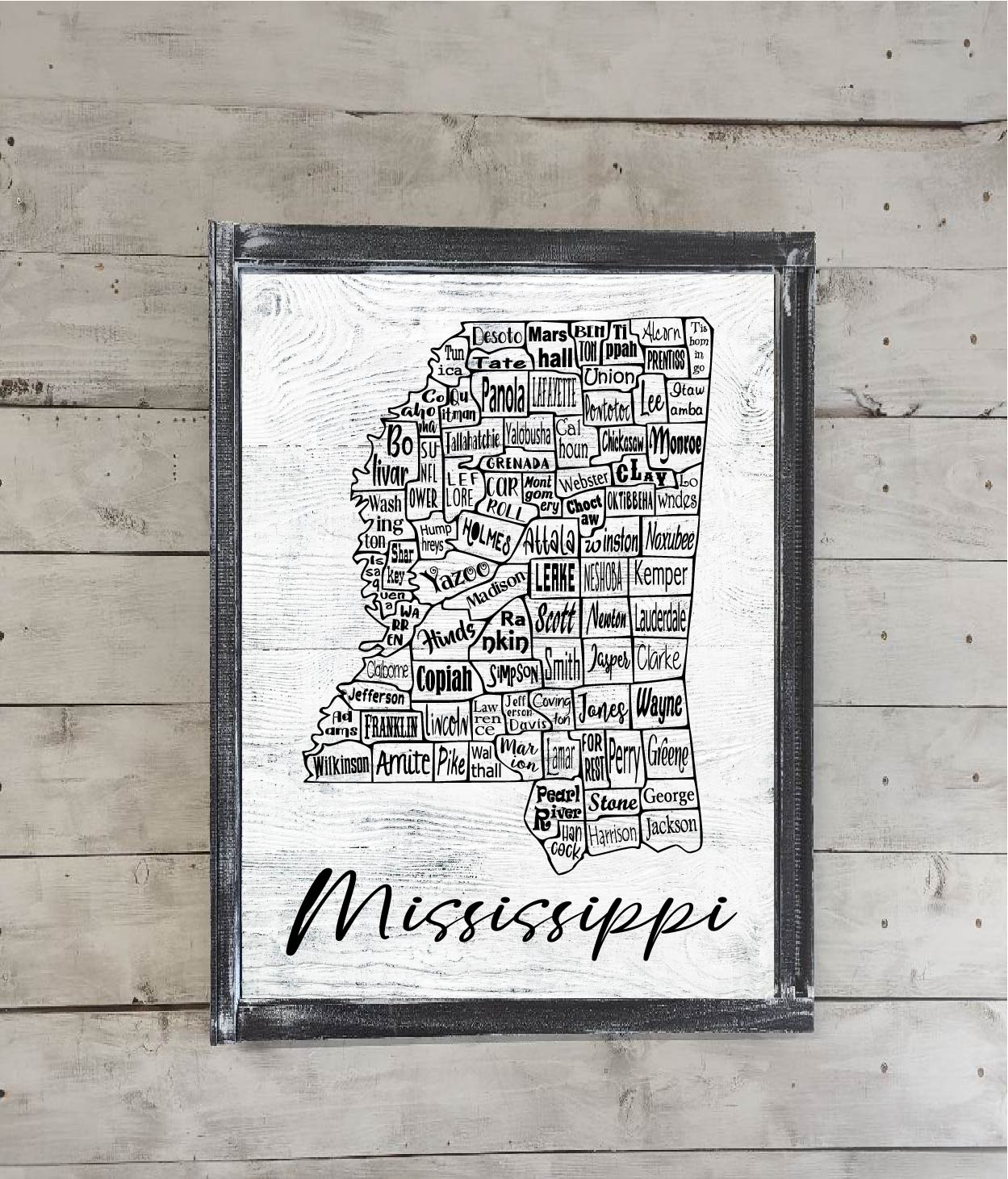 Mississippi County Map Printed Canvas