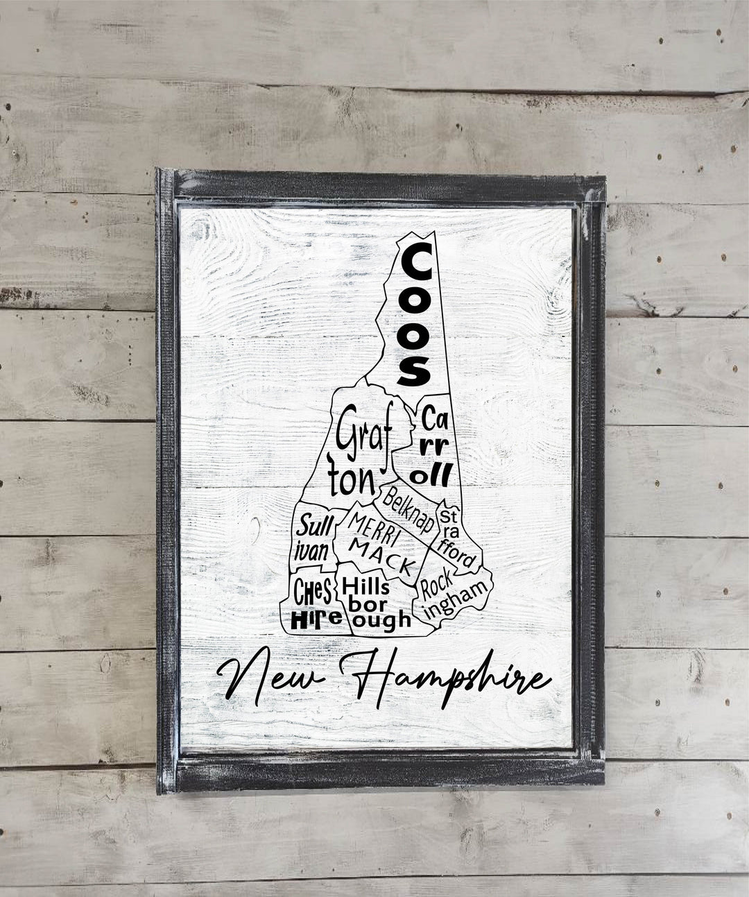 New Hampshire County Map Printed Canvas