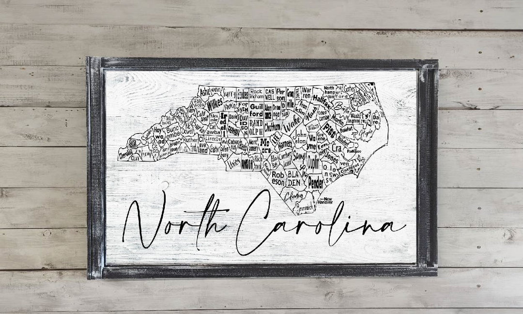 North Carolina County Map Printed Canvas