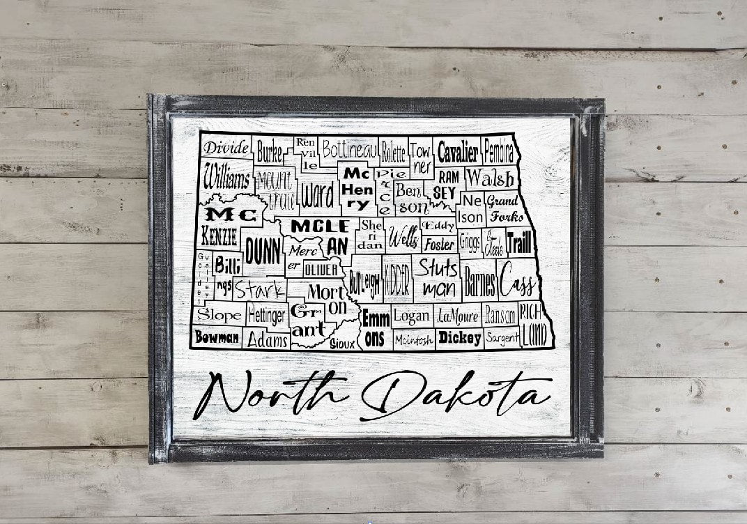North Dakota County Map Printed Canvas