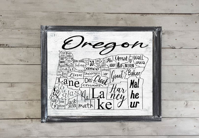 Oregon County Map Printed Canvas