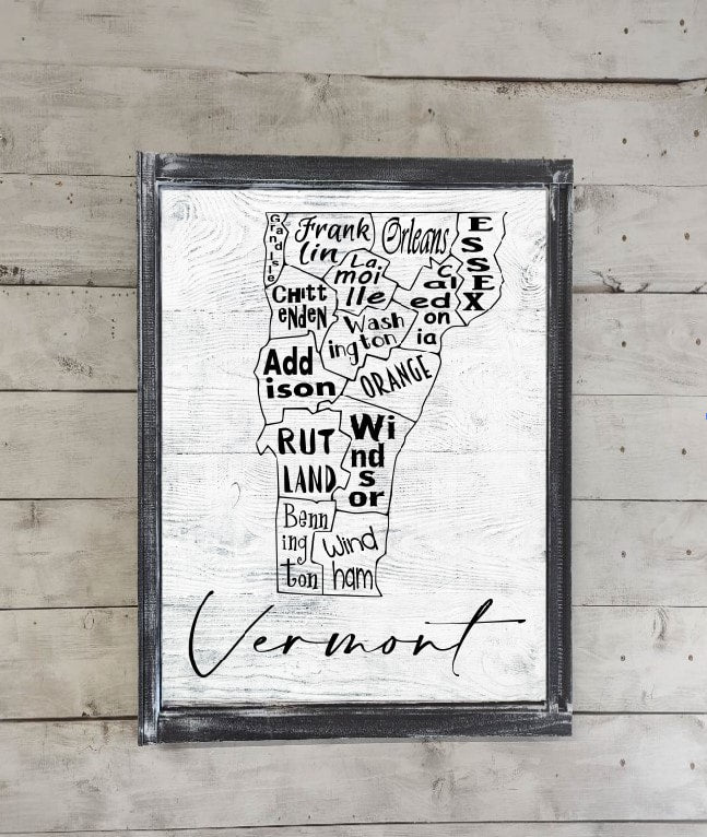 Vermont County Map Printed Canvas