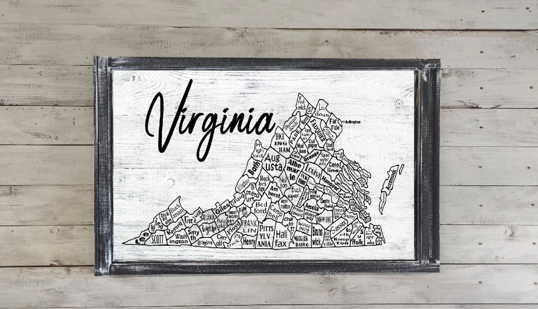 Virginia County Map Printed Canvas