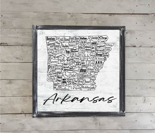 Arkansas County Map Printed Canvas