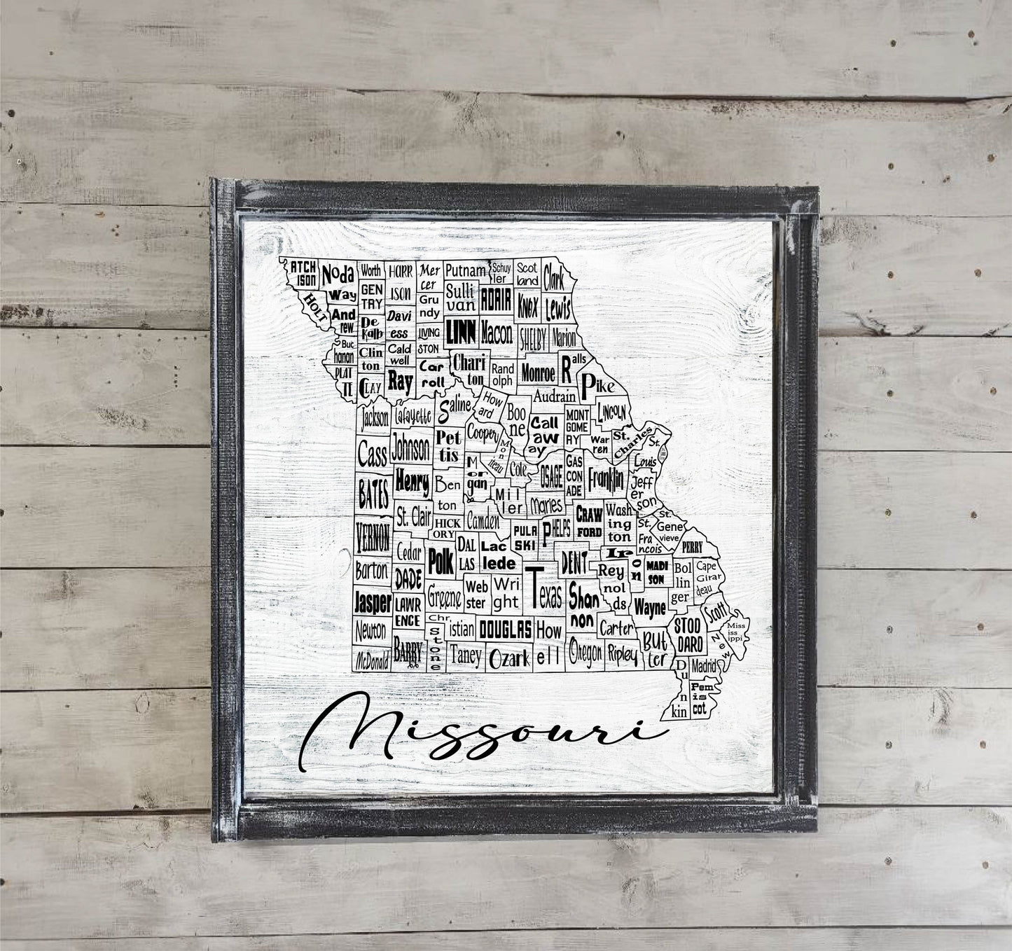 Missouri County Map Printed Canvas