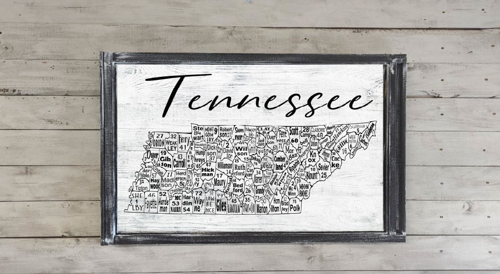 Tennessee License Plate County Map Printed Canvas