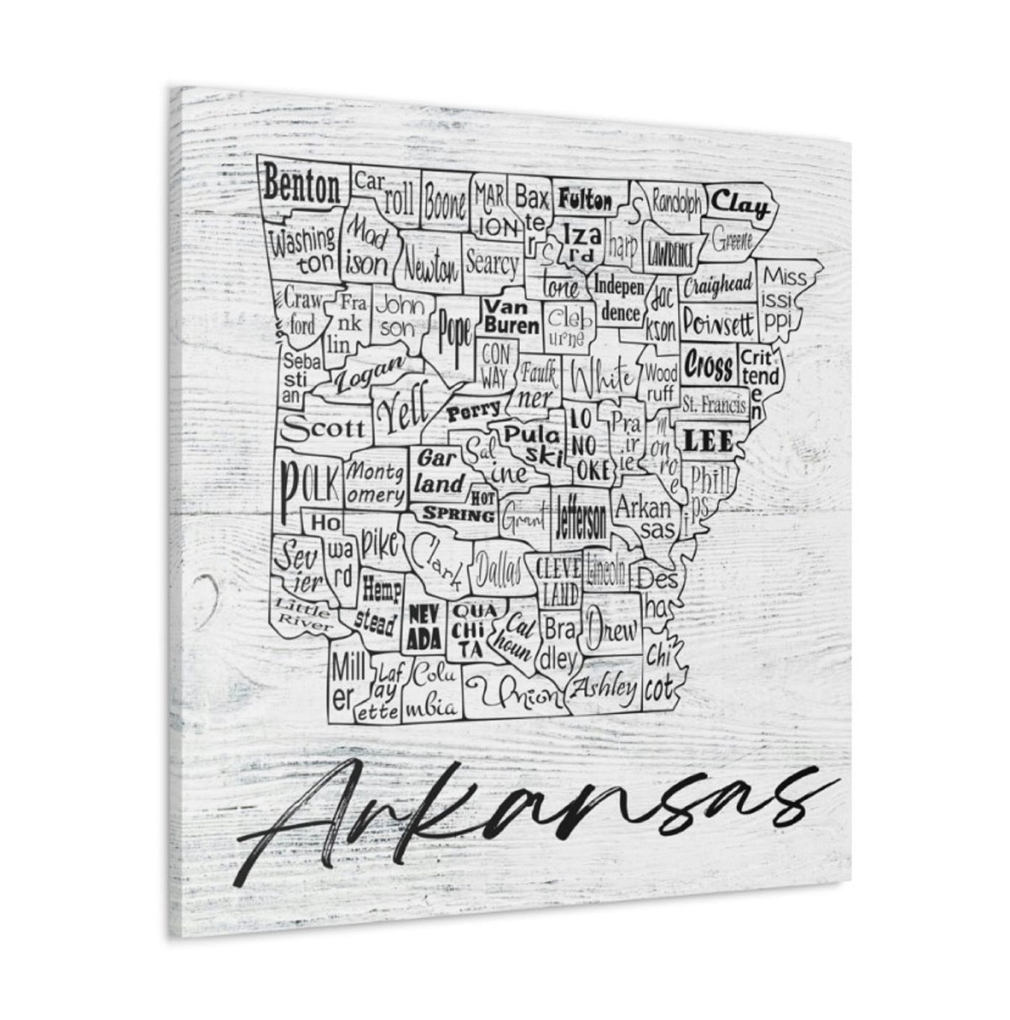 Arkansas County Map Wrapped Canvas