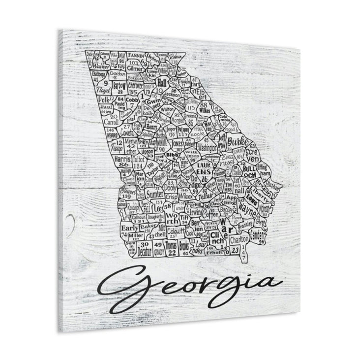 Georgia County License Plate Map Wrapped Canvas