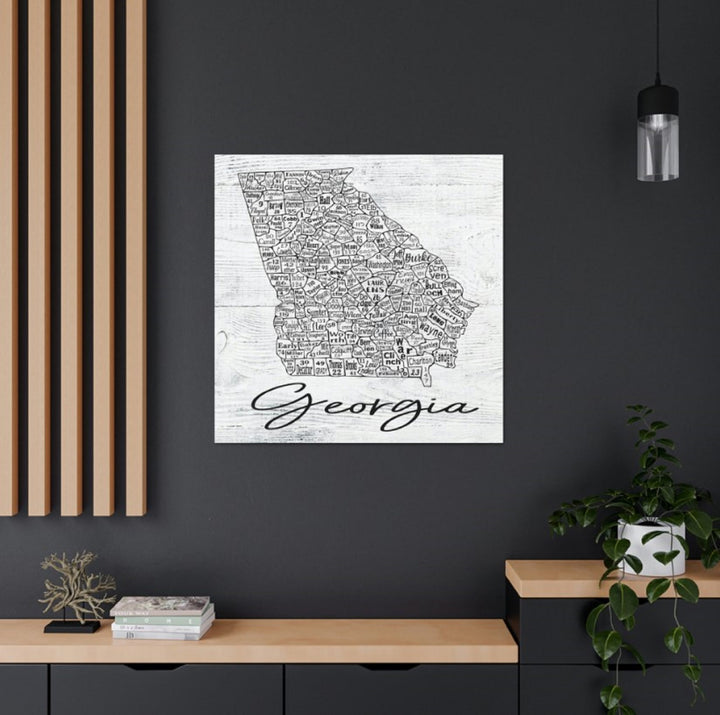 Georgia County License Plate Map Wrapped Canvas