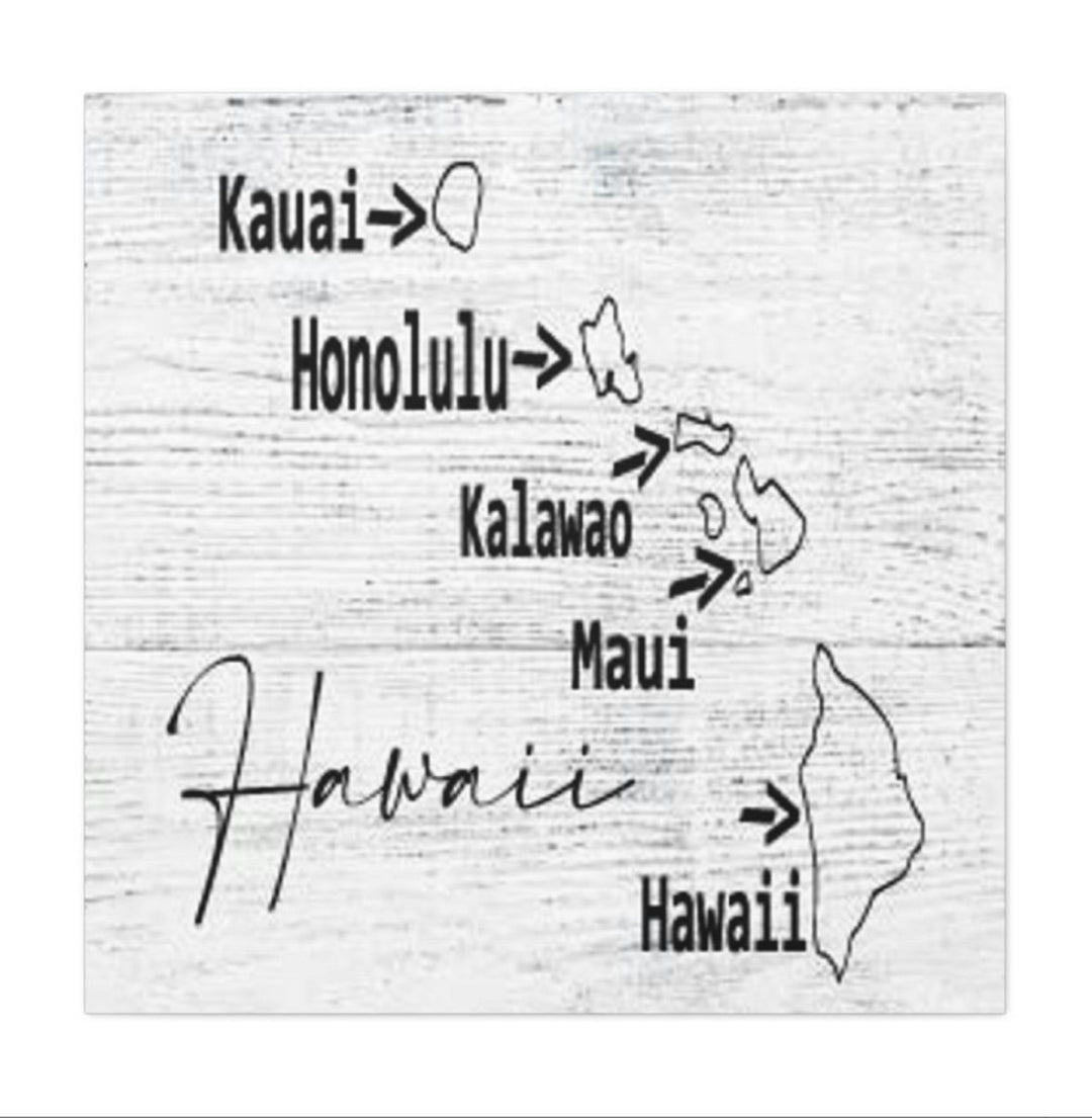 Hawaii County Island Map Wrapped Canvas