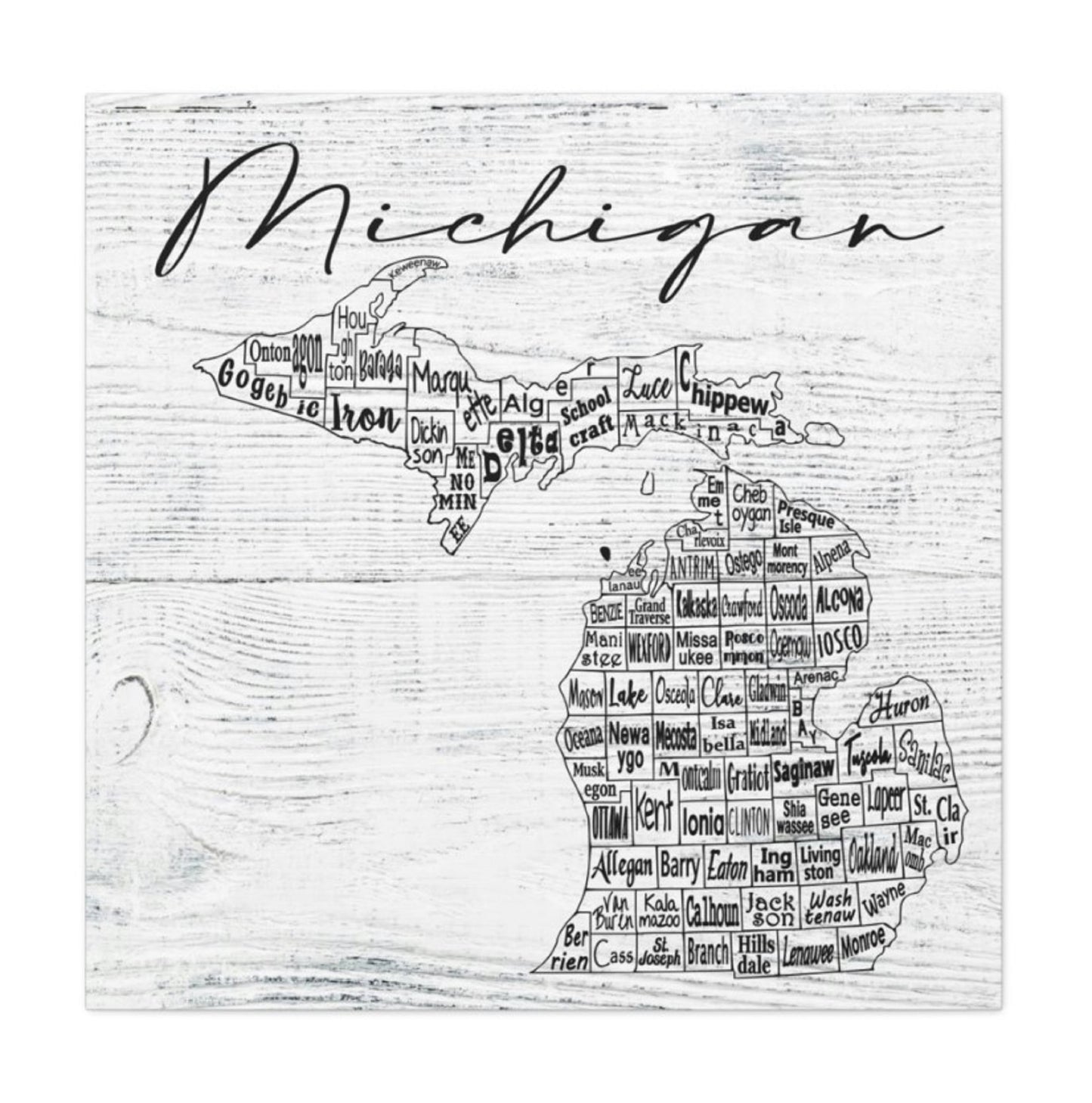 Michigan County Map Wrapped Canvas