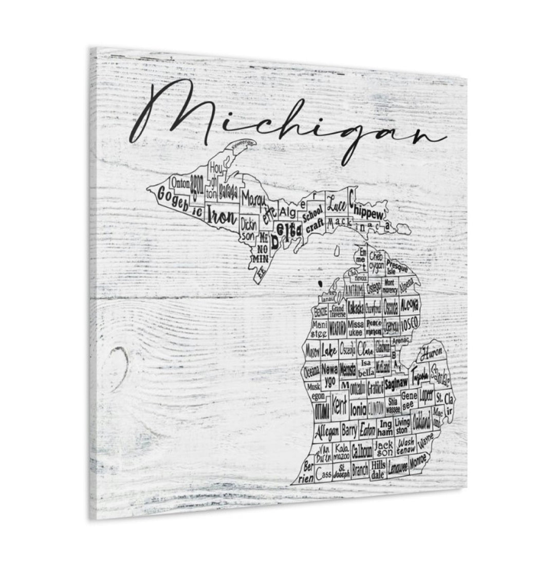 Michigan County Map Wrapped Canvas