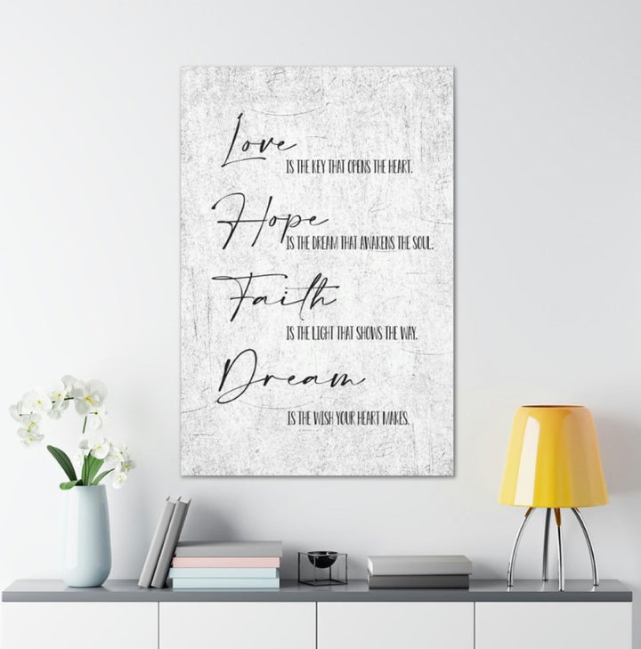 Love, Hope, Faith, Dream Wrapped Canvas