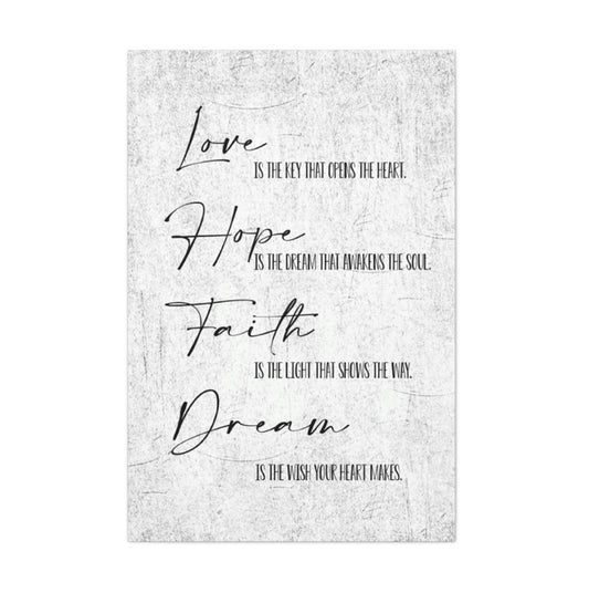 Love, Hope, Faith, Dream Wrapped Canvas