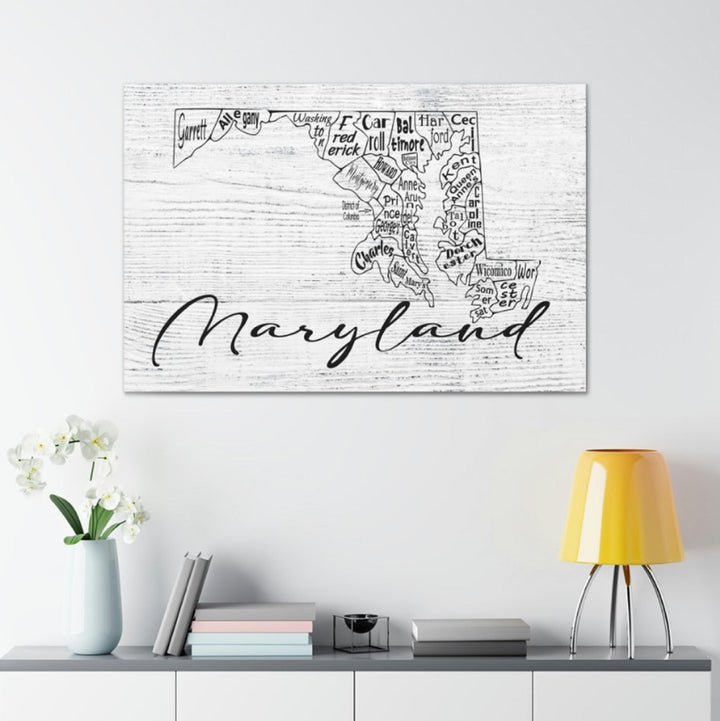 Maryland County Map Wrapped Canvas