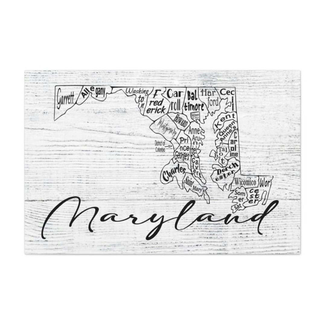 Maryland County Map Wrapped Canvas