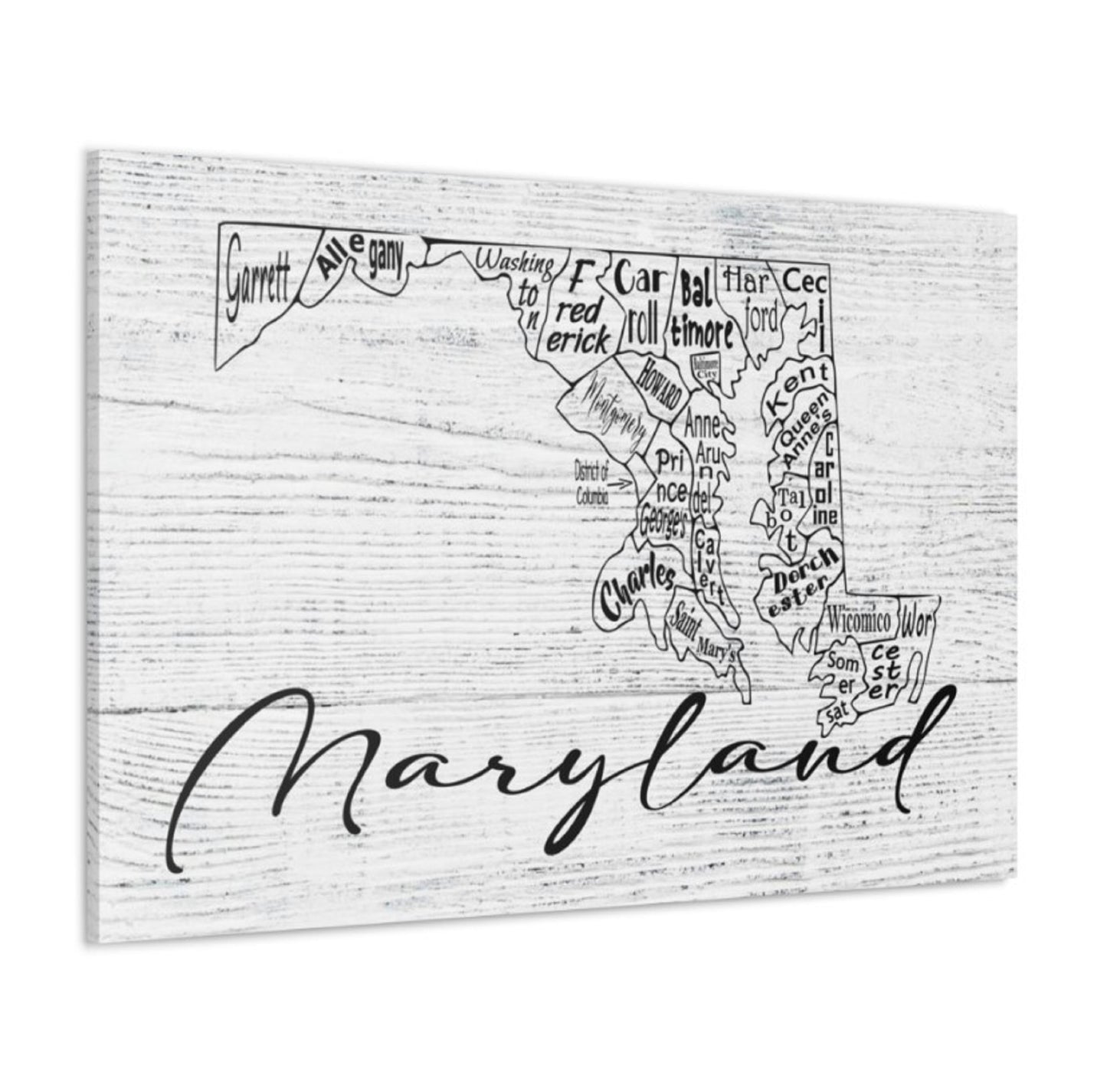 Maryland County Map Wrapped Canvas