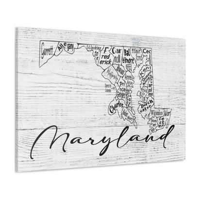 Maryland County Map Wrapped Canvas