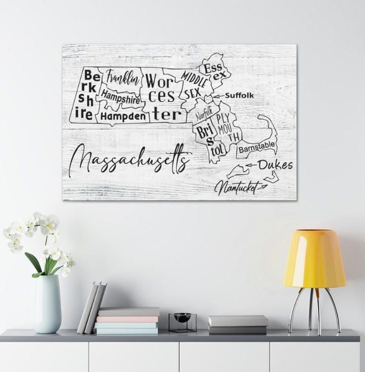 Massachusetts County Map Wrapped Canvas