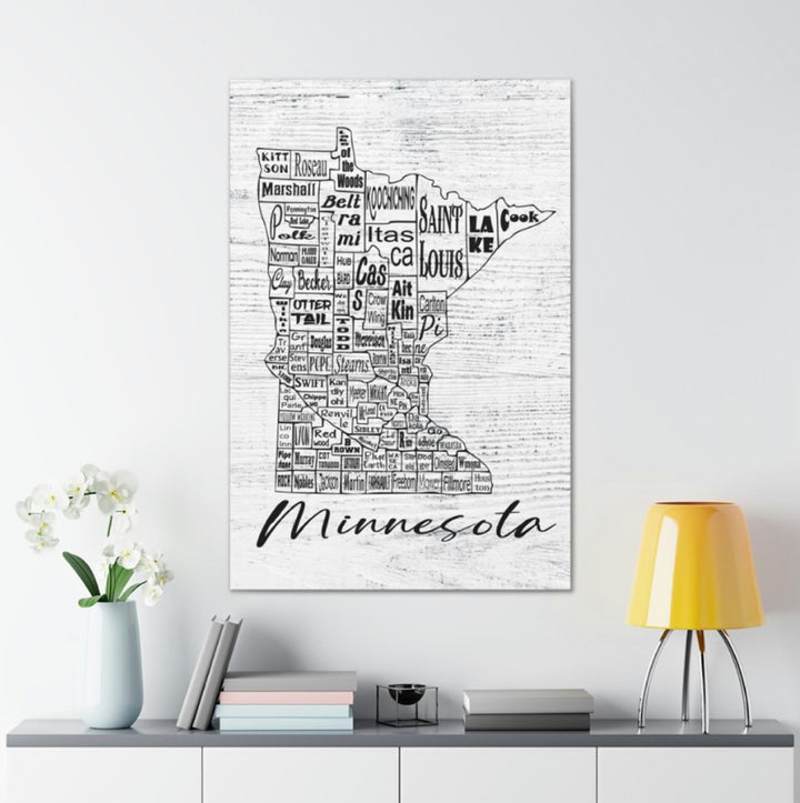 Minnesota County Map Wrapped Canvas