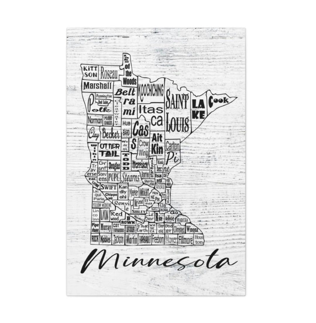 Minnesota County Map Wrapped Canvas