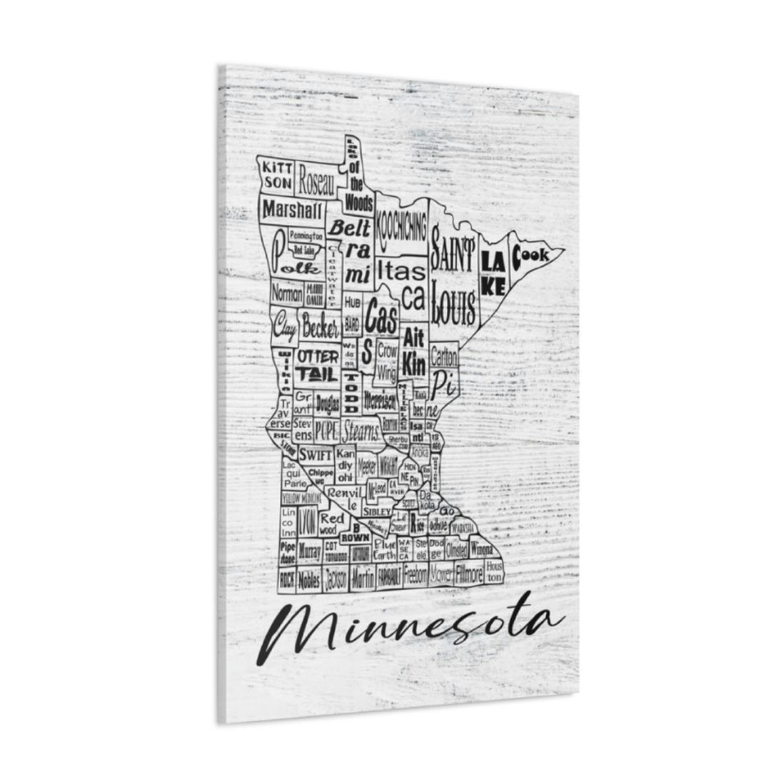 Minnesota County Map Wrapped Canvas