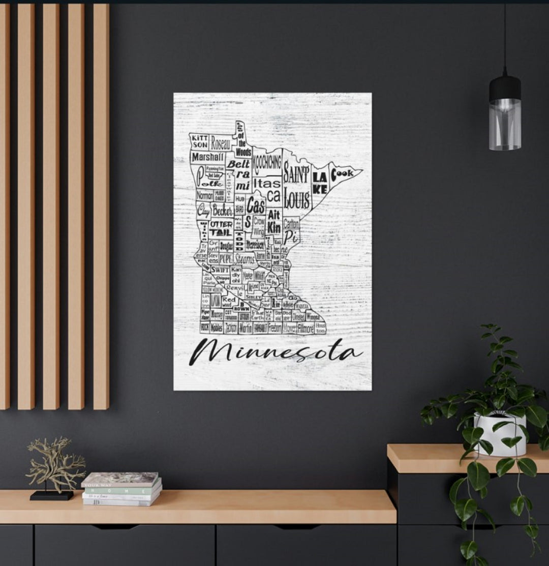 Minnesota County Map Wrapped Canvas