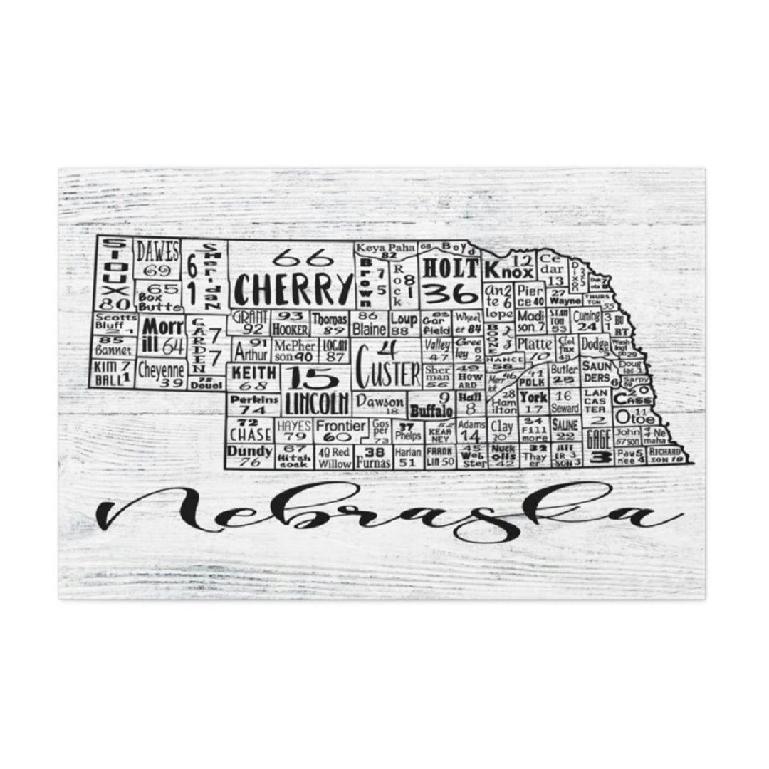 Nebraska County License Plate Map Wrapped Canvas