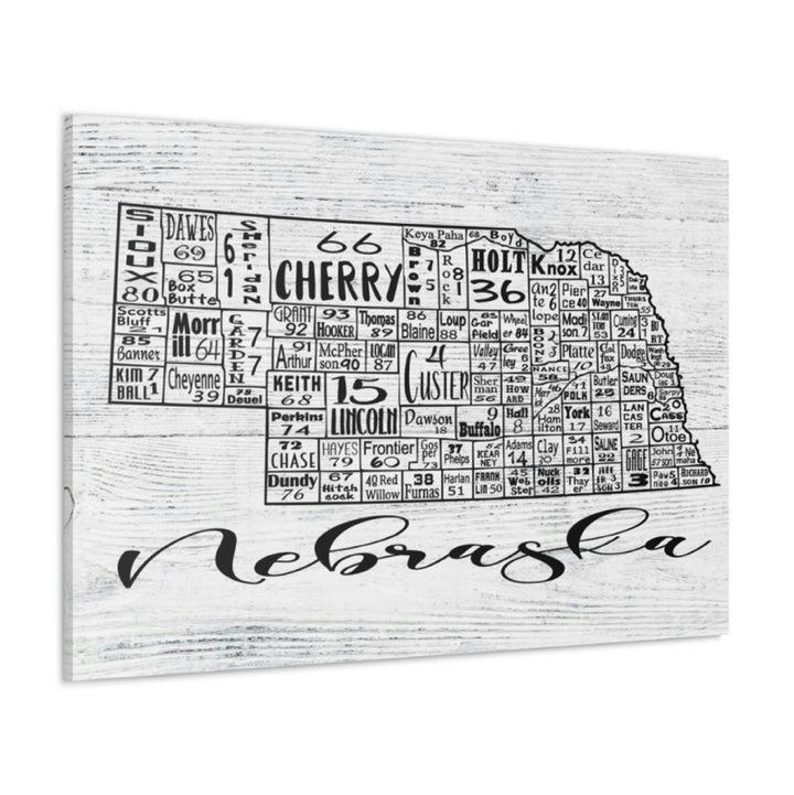 Nebraska County License Plate Map Wrapped Canvas