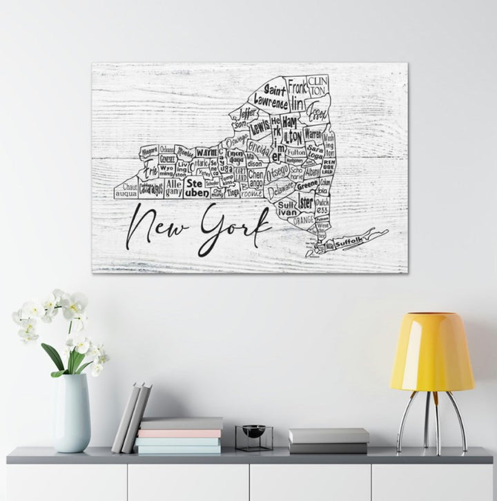 New York County Map Wrapped Canvas