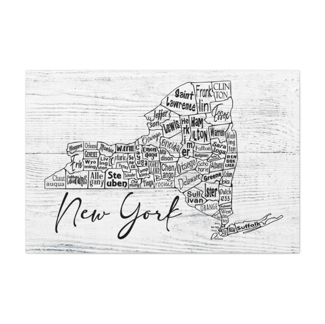 New York County Map Wrapped Canvas