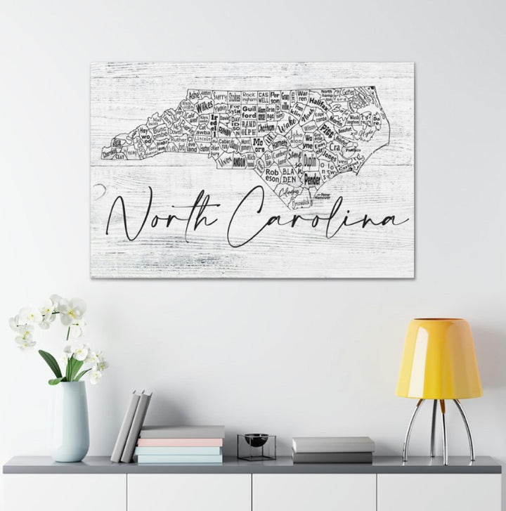 North Carolina County Map Wrapped Canvas