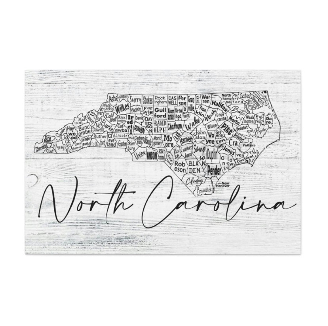 North Carolina County Map Wrapped Canvas