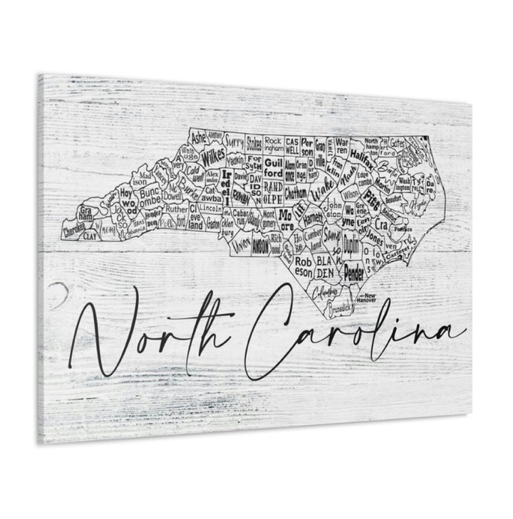 North Carolina County Map Wrapped Canvas