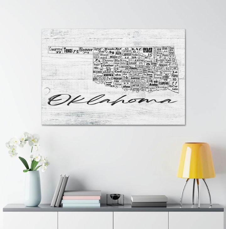 Oklahoma County License Plate Map Wrapped Canvas