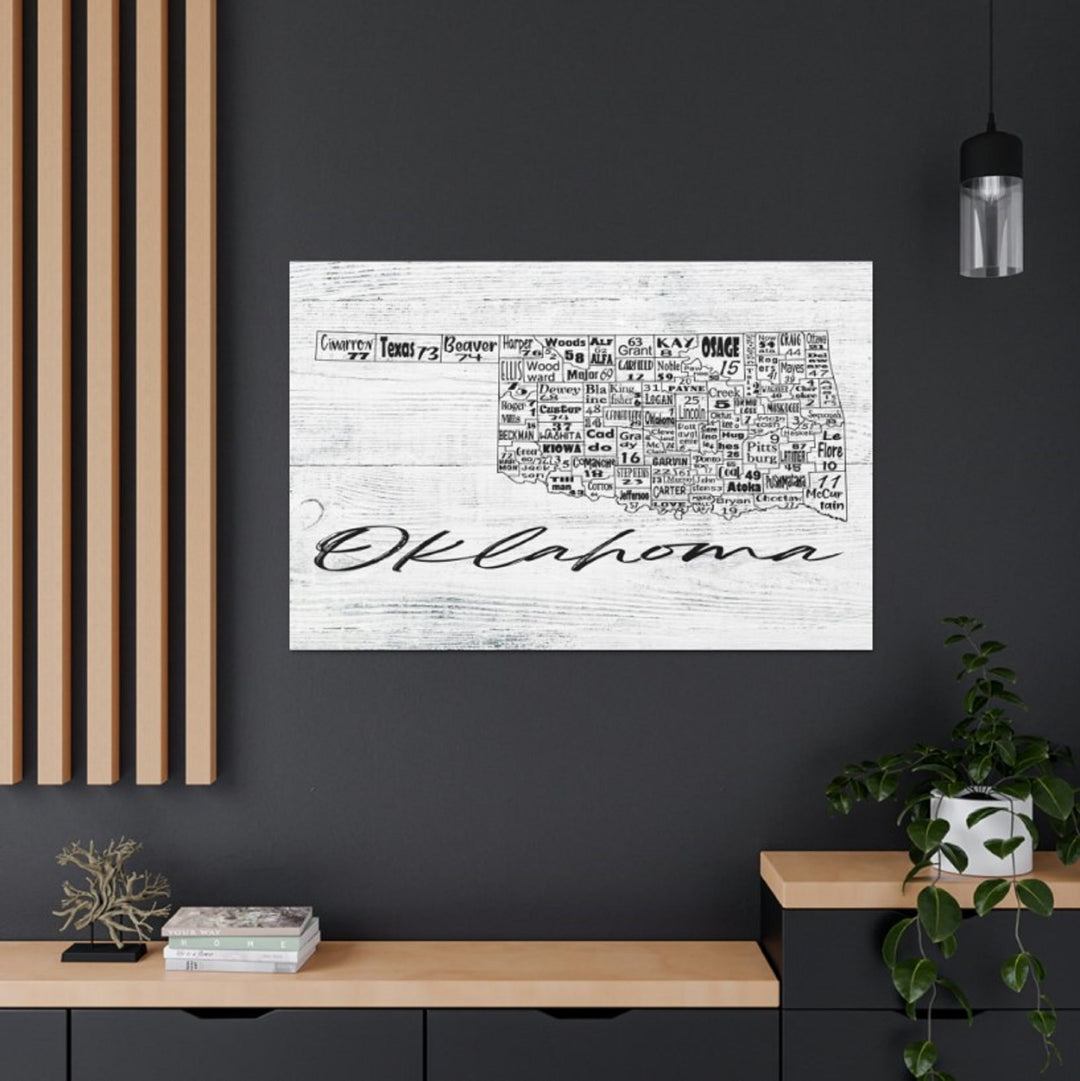 Oklahoma County License Plate Map Wrapped Canvas