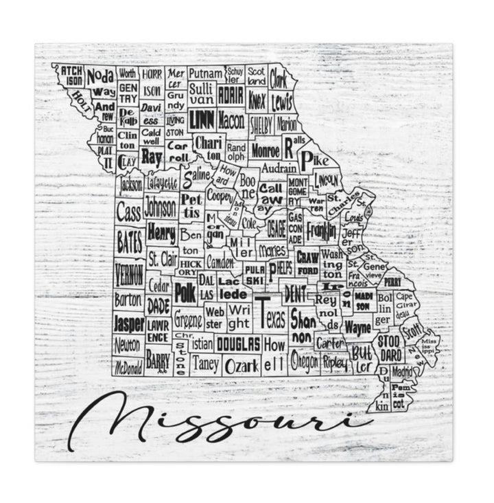 Missouri County Map Wrapped Canvas