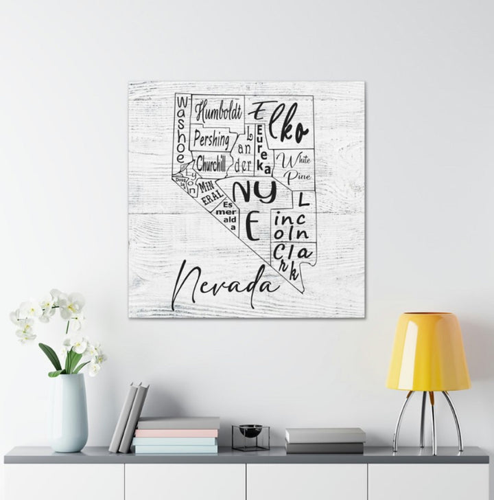 Nevada County Map Wrapped Canvas